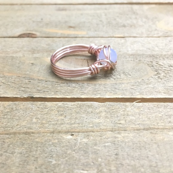 Rose Gold Wire Wrapped Opalite Ring - Picture 2 of 4
